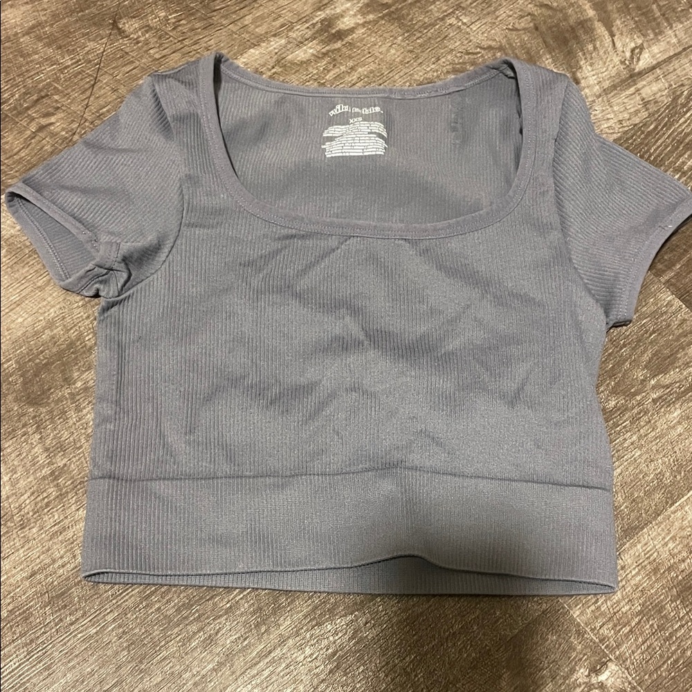 wild fable Gray Square Neck Ribbed Crop Tee